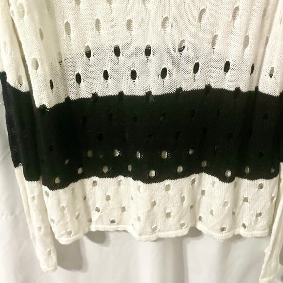 Larsen Gray Women's XL Black and White Distressed Open Knit Sweater - Picture 5 of 10